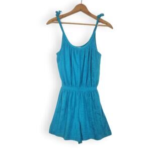 80s California Terry Cloth Beach Romper Playsuit Blue NOS XS